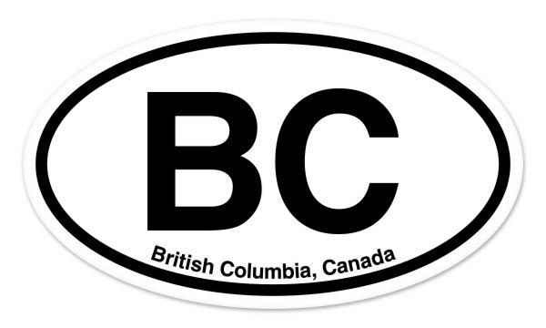 BC British Columbia Canada Oval car window bumper sticker decal 5″ x 3″