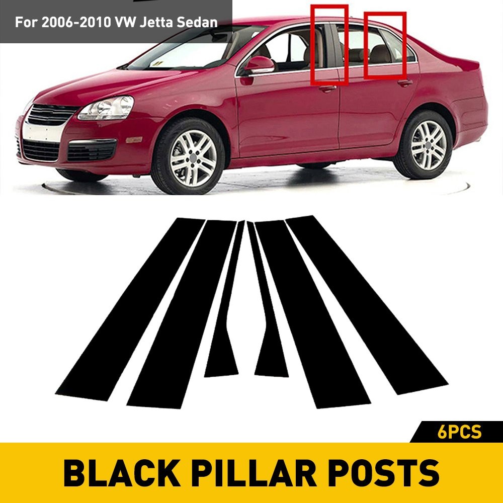 6/12Pcs Fit For MK5 Jetta VW 2006-2010 Sedan Trim Door Pillar Posts Gloss Black