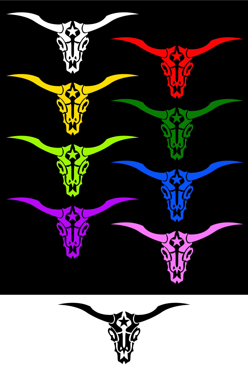 2X Texas Long Horn Vinyl Car Decal Sticker 6″(W) w/ Skeleton Style