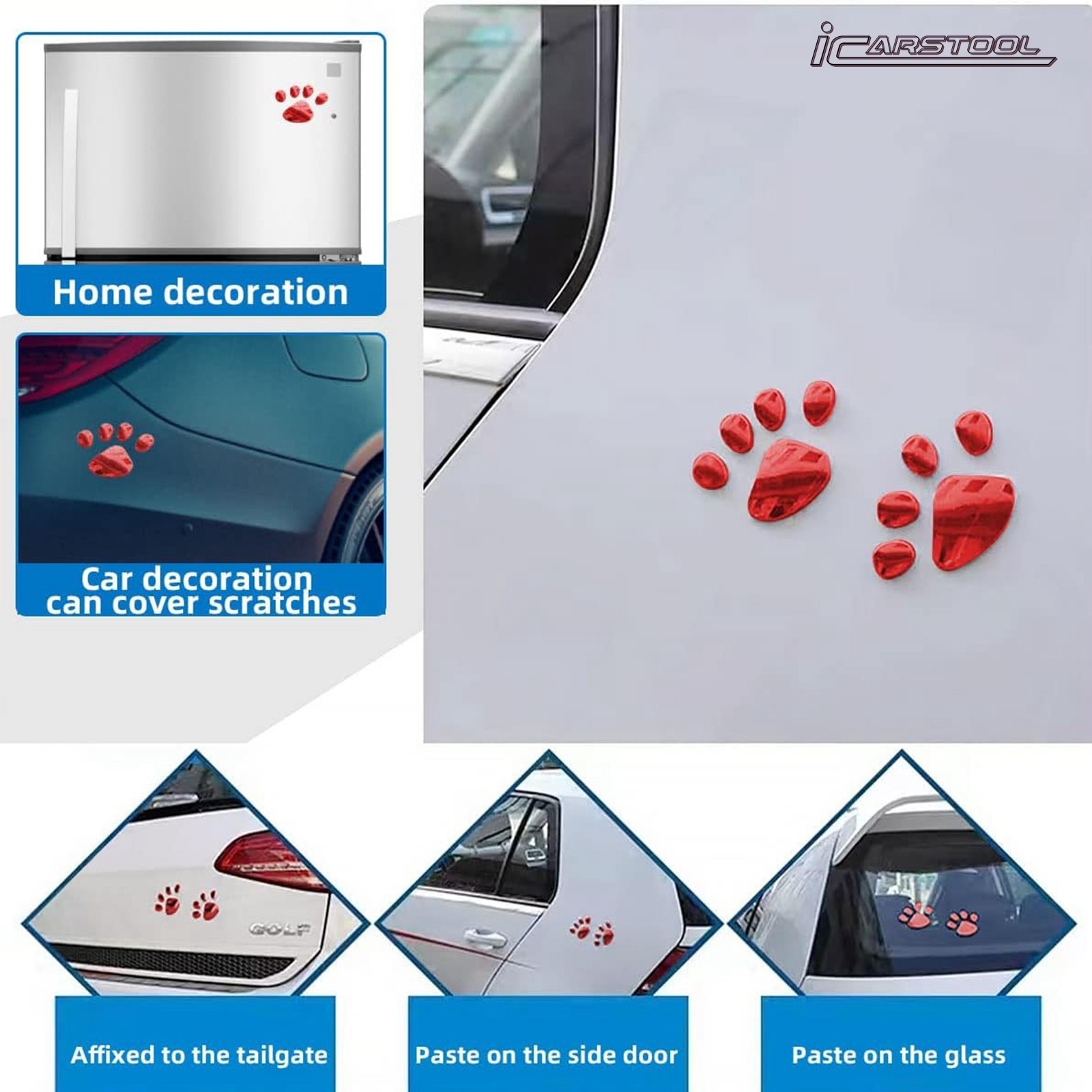 4 PCS 3D Red Dog Paw Car Decal Auto Bumper Window Laptops Decor Emblem Decal