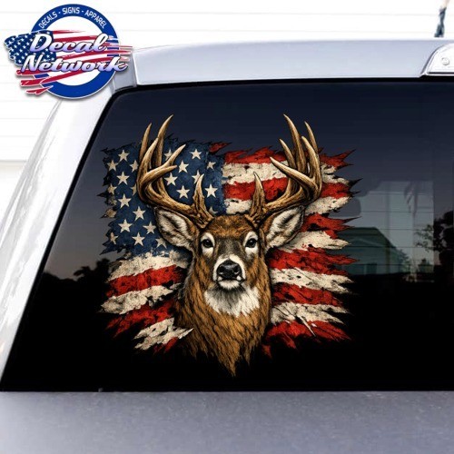 USA Flag Rustic Whitetail Buck Vinyl Decal hunting window sticker car truck