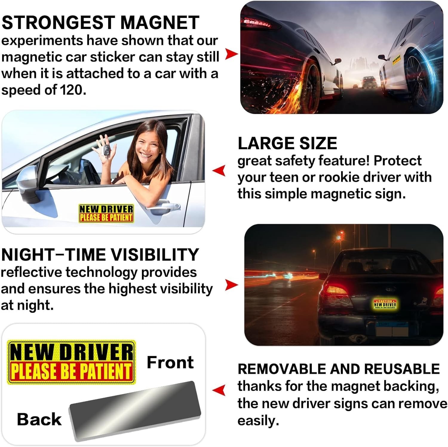 Student Driver Car Magnet Set: Humorous Safety Signs for Teen Drivers (3 Pcs)