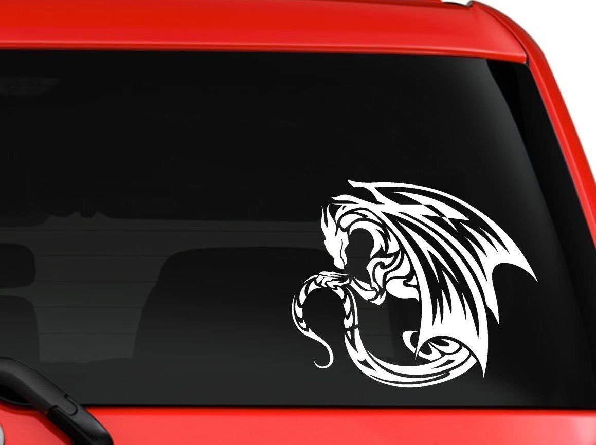 Dragon Tribal Tatoo Design Symbol Mystical Animal Vinyl Decal 6″ White