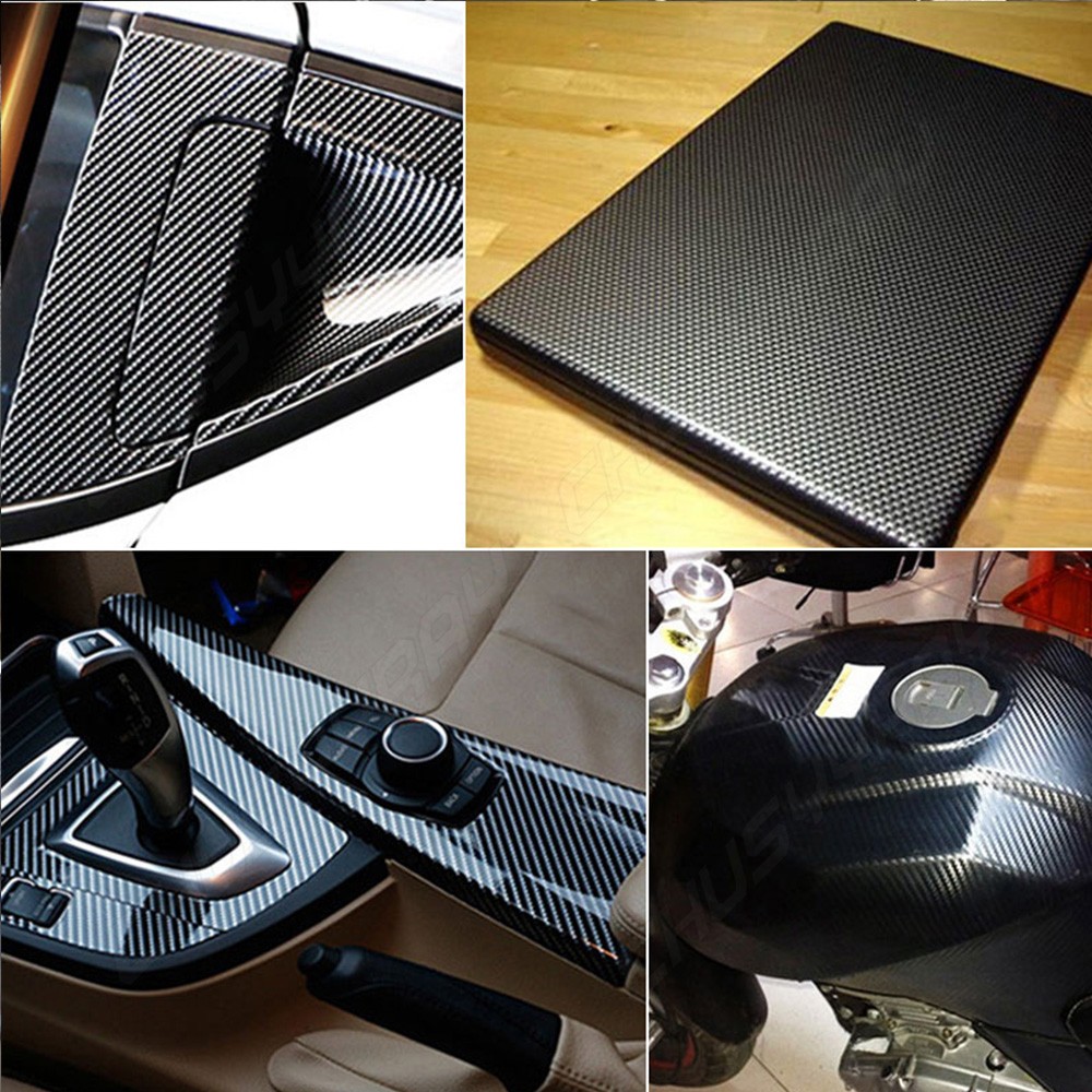 Black Carbon Fiber Car Interior Panel Protector Sticker Accessories DIY Durable