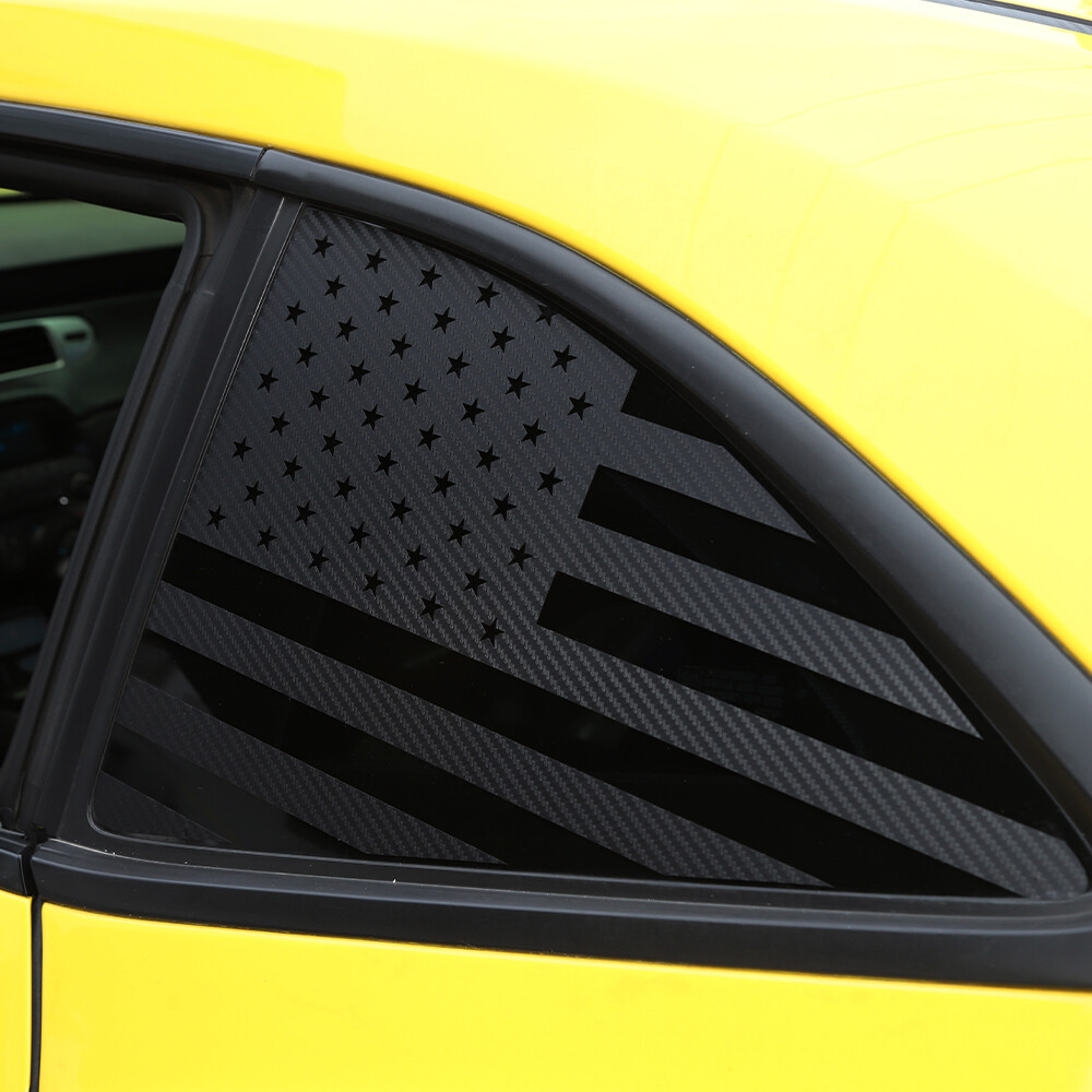 Rear Quarter Window Decal Sticker Trim For Chevy Camaro 2010-15 Carbon USA Flag