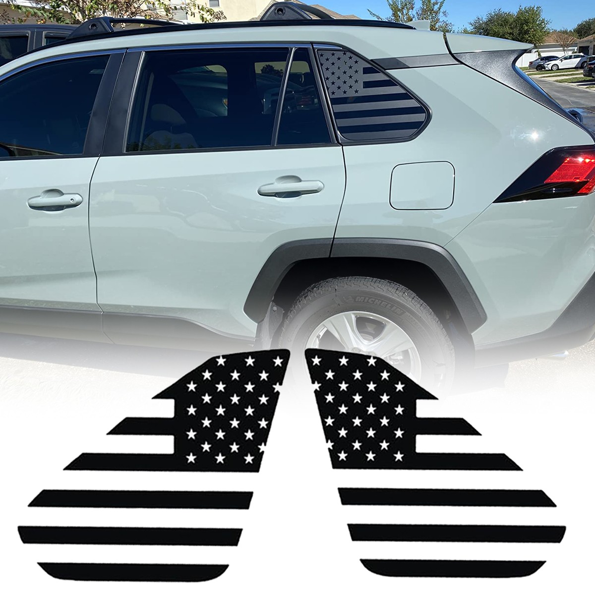 USA Flag Rear Window Vinyl Stickers Pair For Toyota Rav4 2019-2025 Window Decor