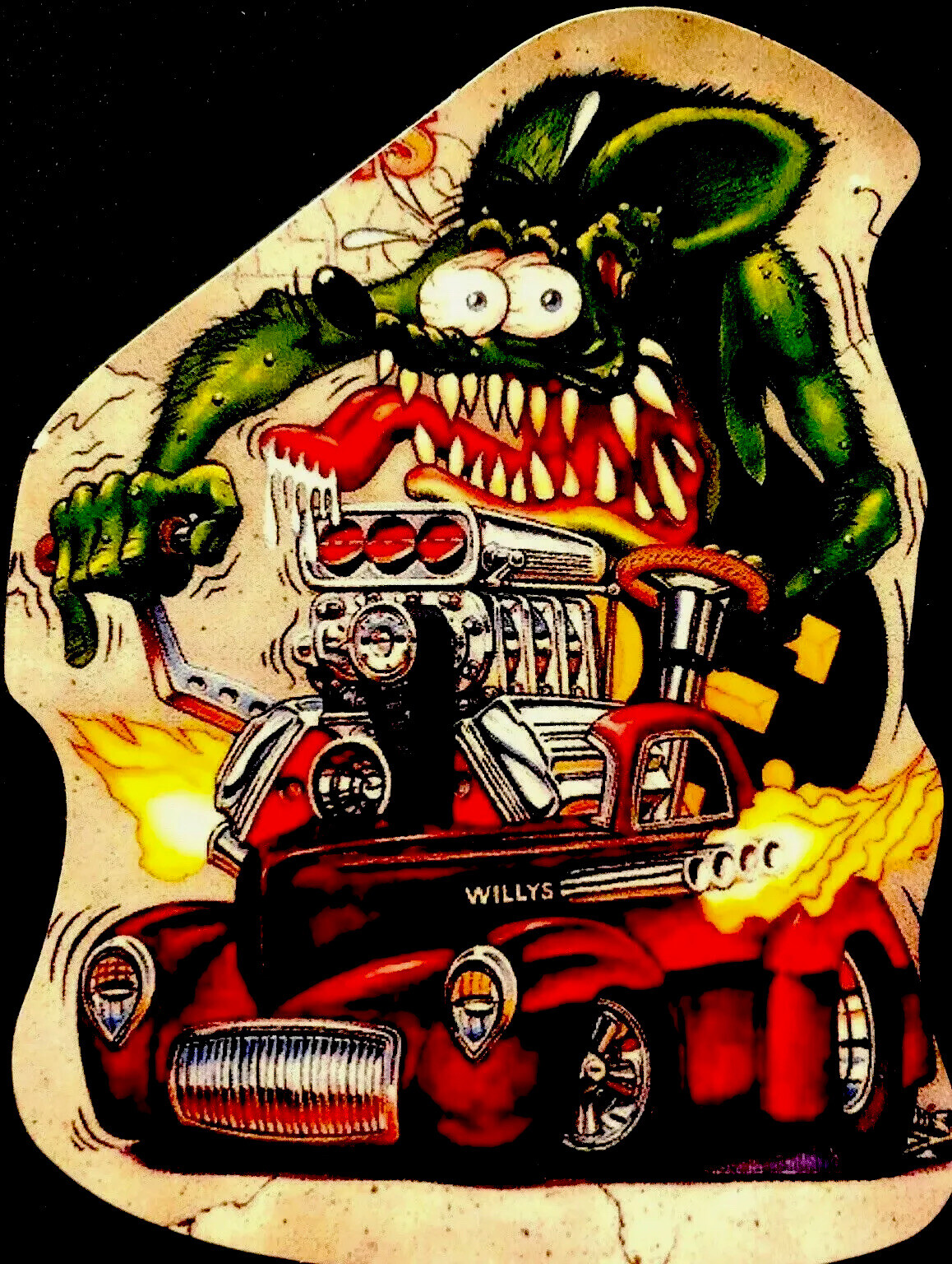 RAT FINK STICKER “STREET SHAKER FULLY BLOWN WILLYS” 3” X 4” GLOSSY