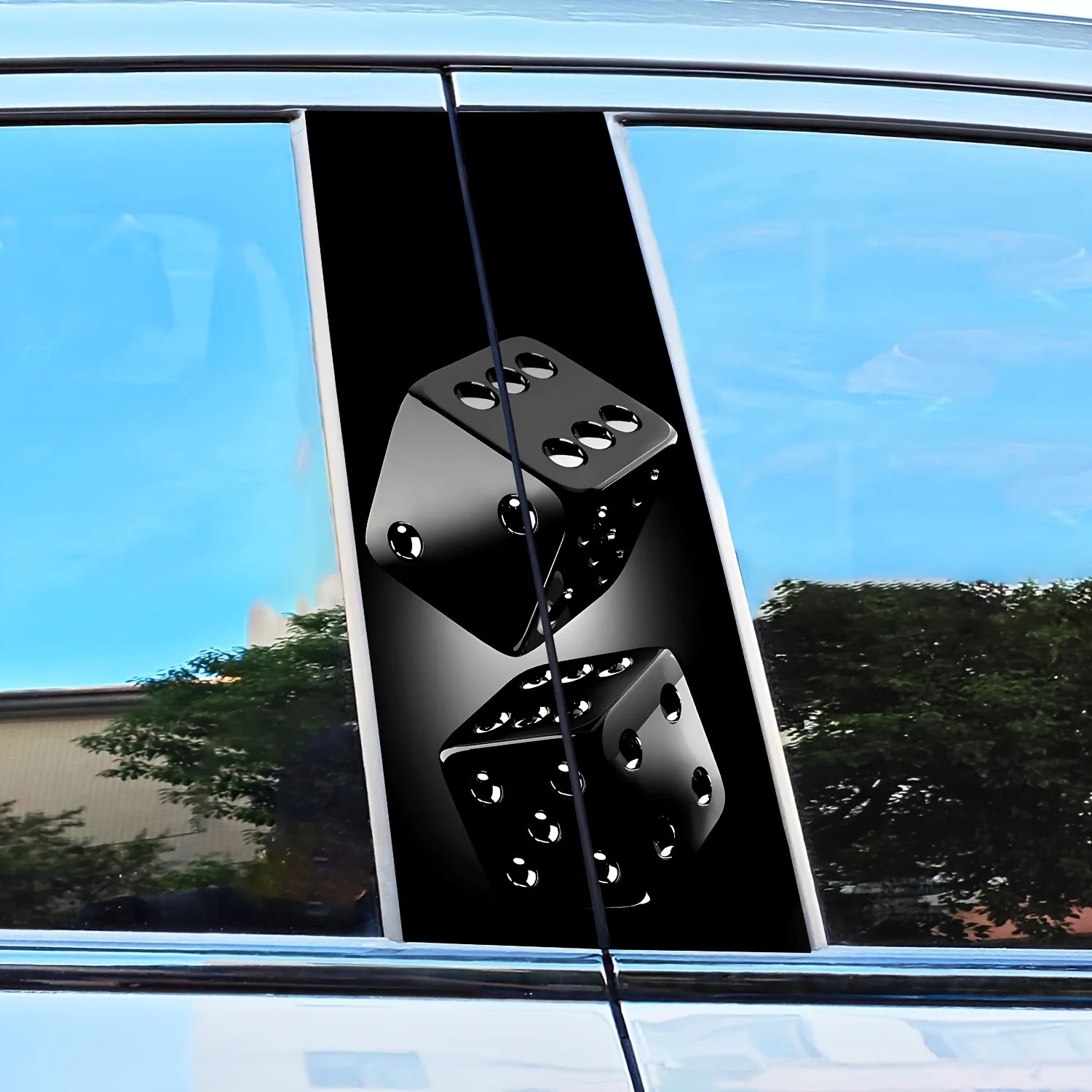 1Pair Black Dice Car Stickers Self-Adhesive B-Pillar Decals Scratch-Resistant