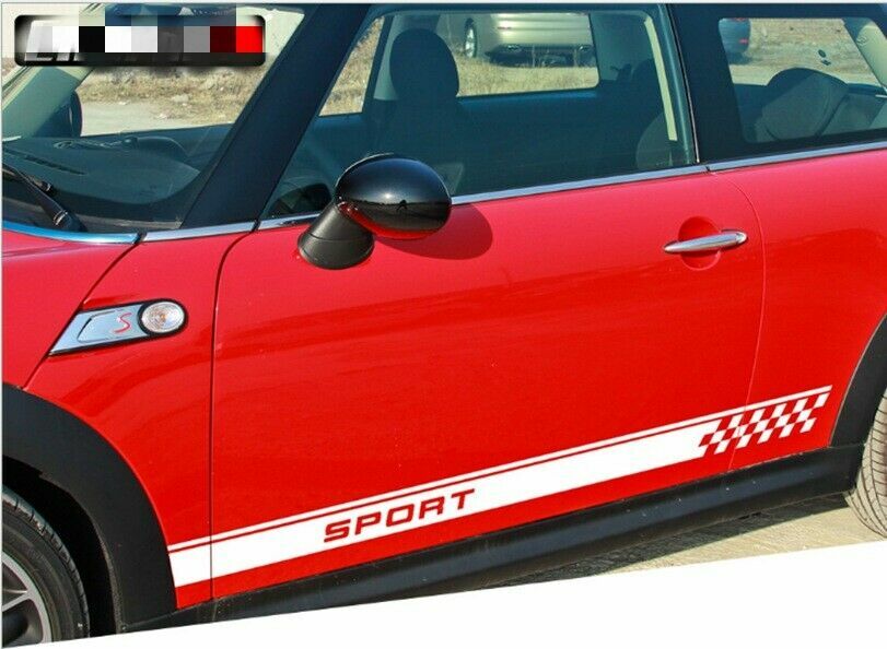 Racing Plaid Hood Door Fender Skirt Side Stripes 2pc Decal Sticker for Sport Car