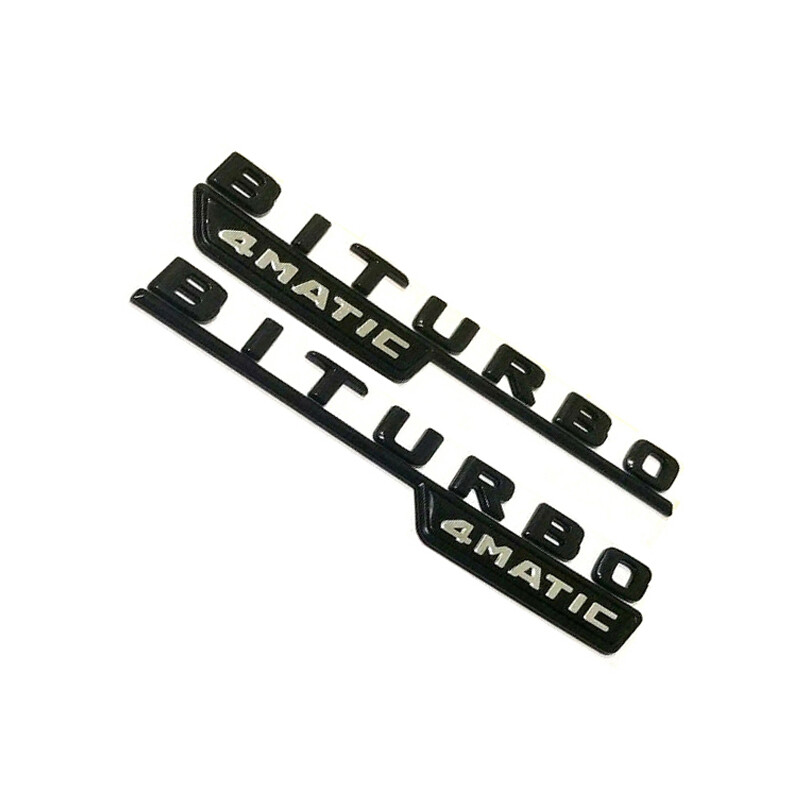 2X GLOSS BLACK BITURBO 4MATIC BADGE FOR MERCEDES AMG C43 E43 GLC43 GLE43 Class
