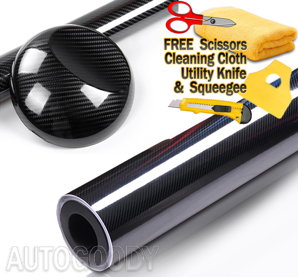20ft x 5ft HIGH GLOSS 5D Black Carbon Fiber Vinyl Wrap Film Bubble Air Free 6D