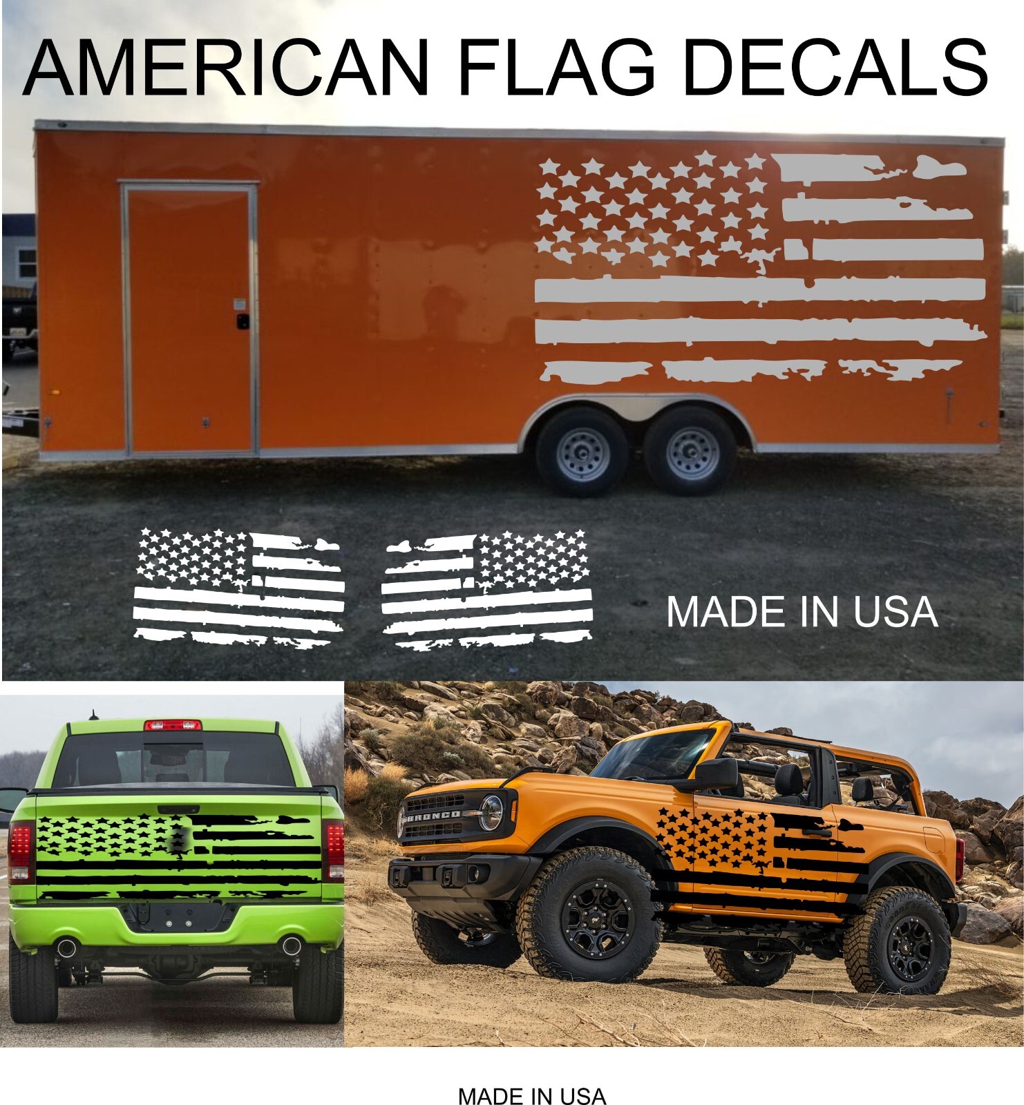 American Flag Vinyl Decal for Truck Car Boat RV SUV VAN Trailer – MADE IN USA