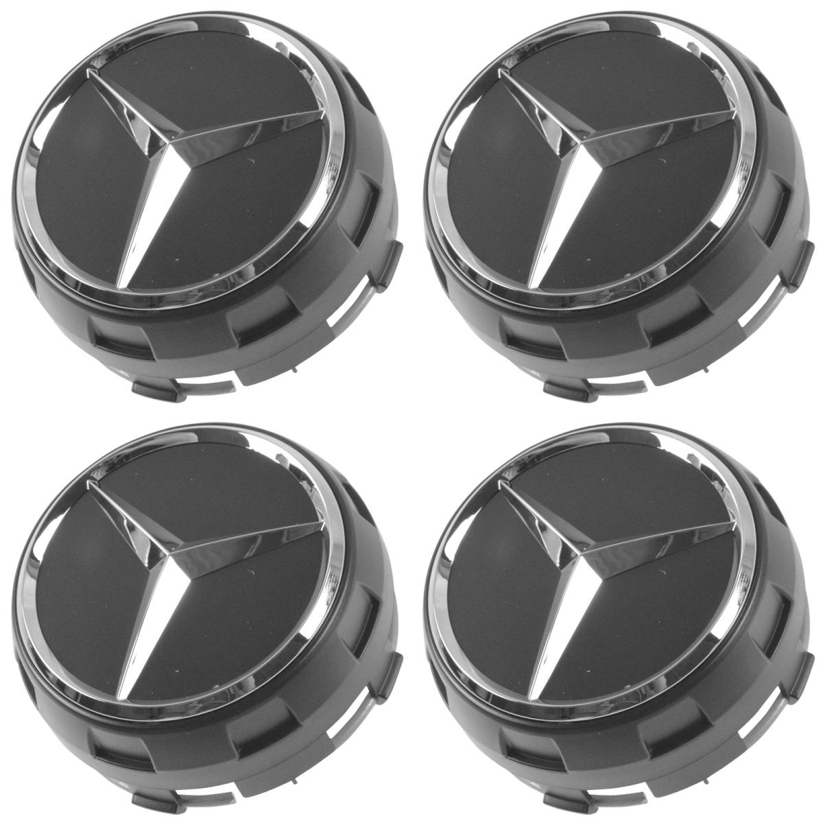 NEW OEM Raised Chrome & Black Wheel Center Cap Set of 4 for Mercedes Benz
