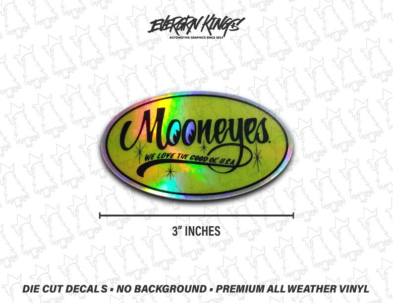 Holographic Moon Eyes Sticker 3 inch Oval Rat Fink Hot Rod Vintage Racing USA