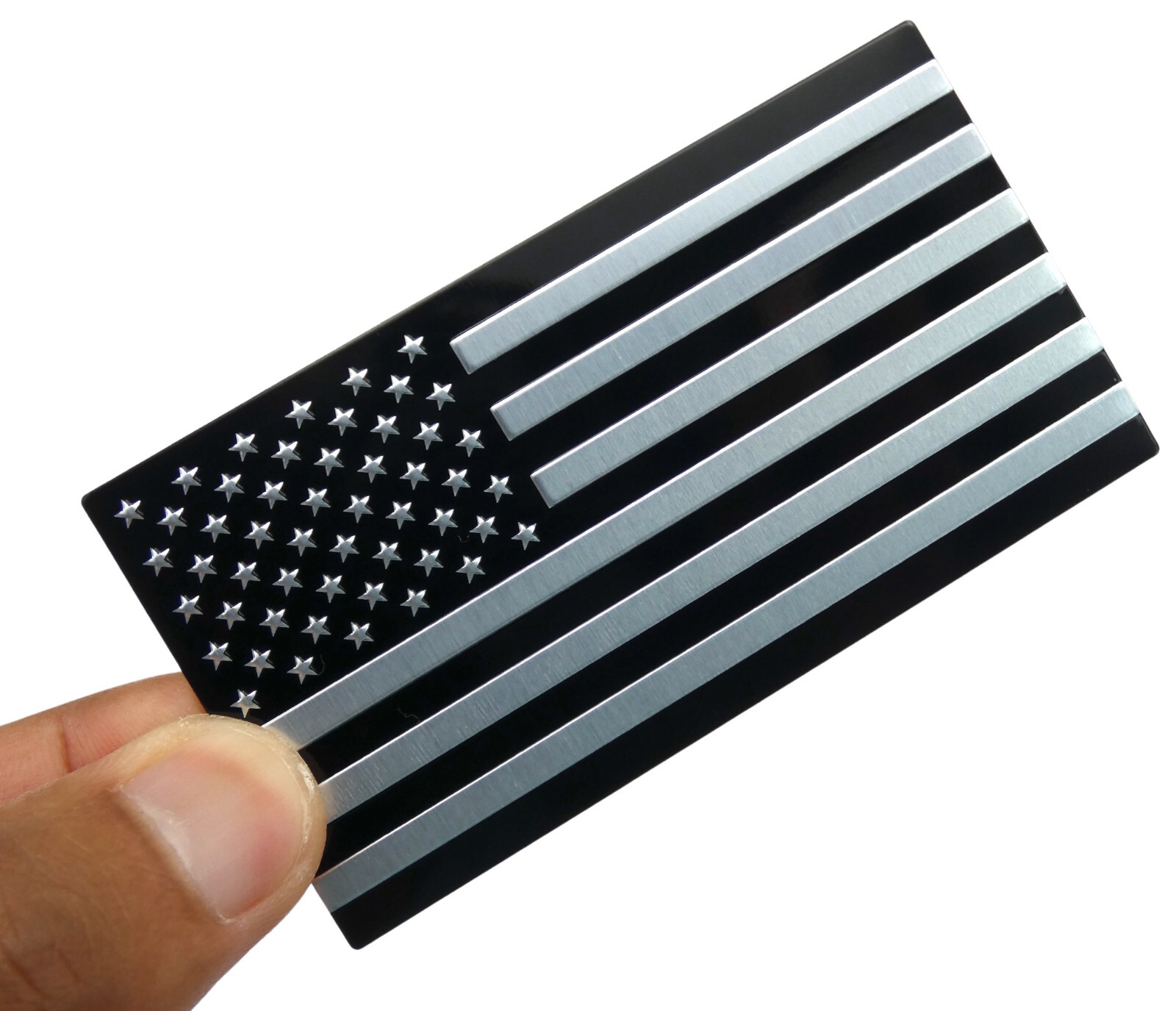 ALUMINUM American Flag Decal Sticker Car, Motorcycle, Patriotic Black/Silver
