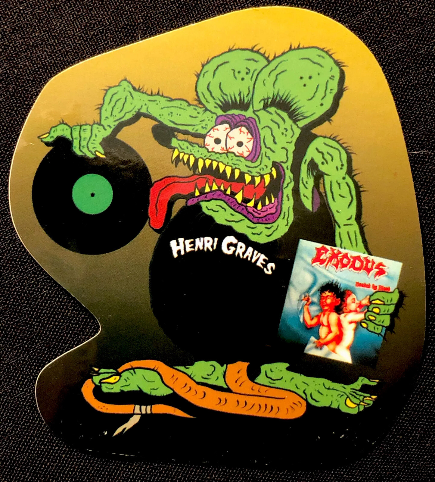 RAT FINK STICKER “HENRI GRAVES EXODUS” 3 1/4 X 3 1/2“ GLOSSY!!!