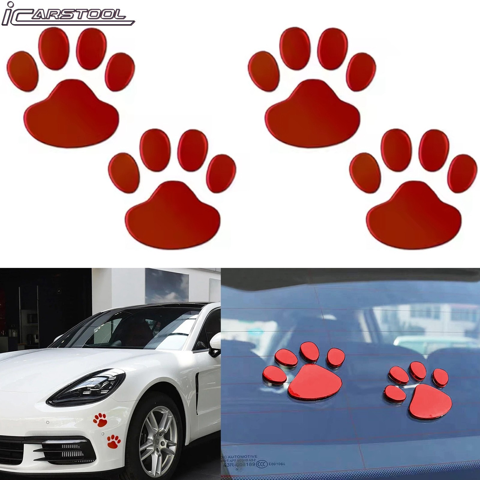 4 PCS 3D Red Dog Paw Car Decal Auto Bumper Window Laptops Decor Emblem Decal