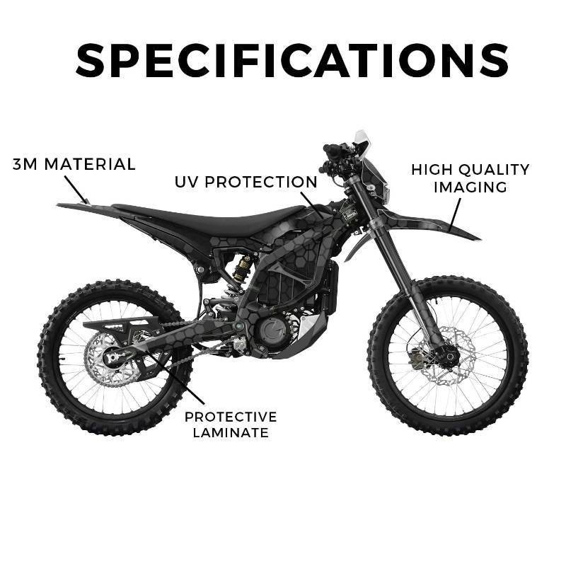 Surron Ultra Bee Graphics Kit Wrap – Black Hexa Camo – Sur-Ron Skin – Premium 3M