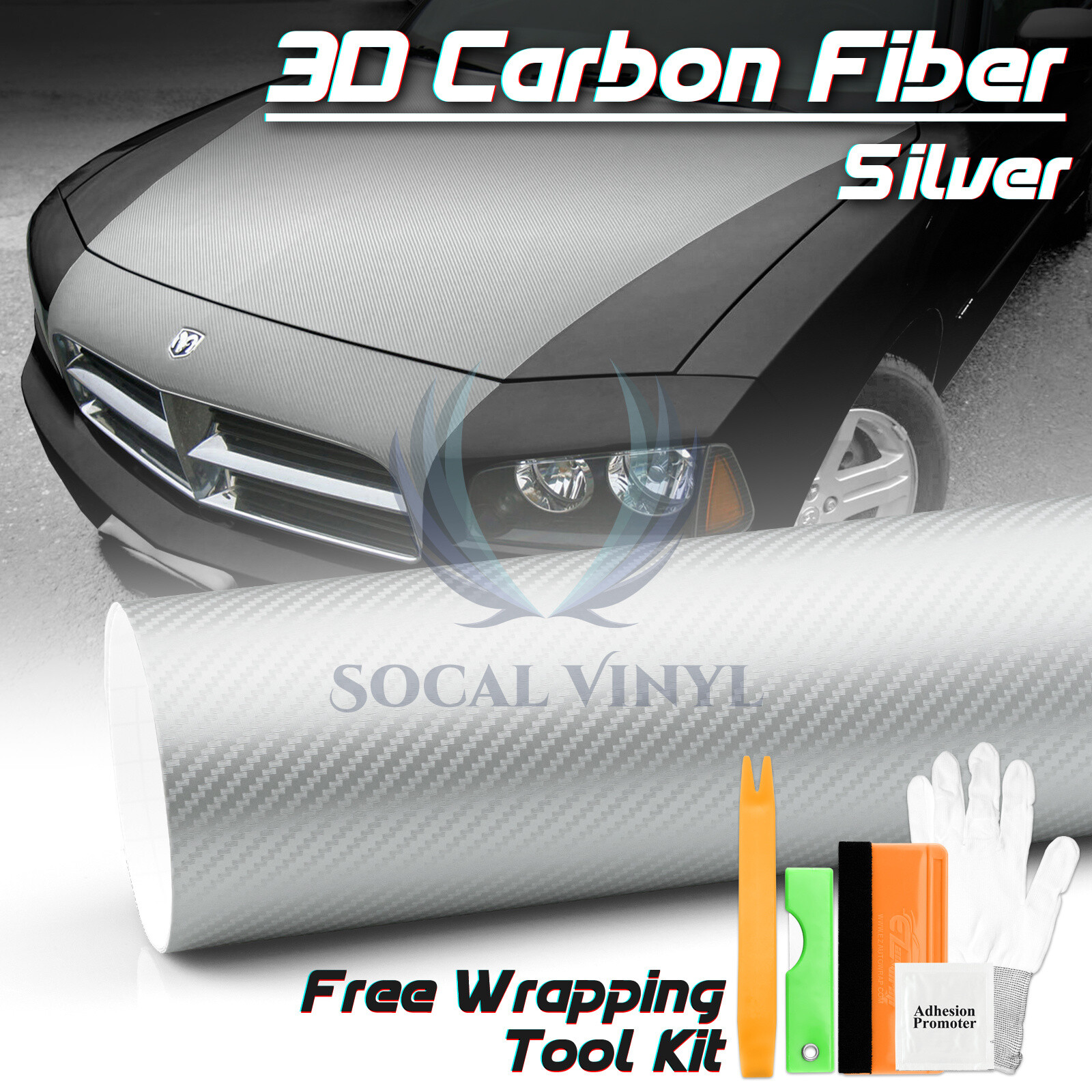 3D Carbon Fiber Silver Matte Textured Car Vinyl Wrap Sticker Decal Film Sheet