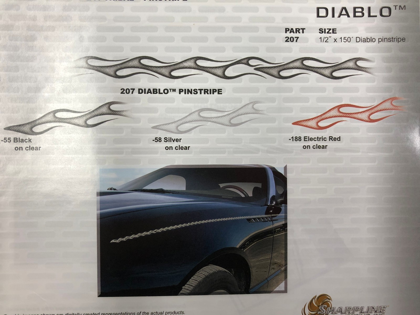 1/2″ x 150′ SHARPLINE DIABLO FLAME FIRE VINYL PINSTRIPE