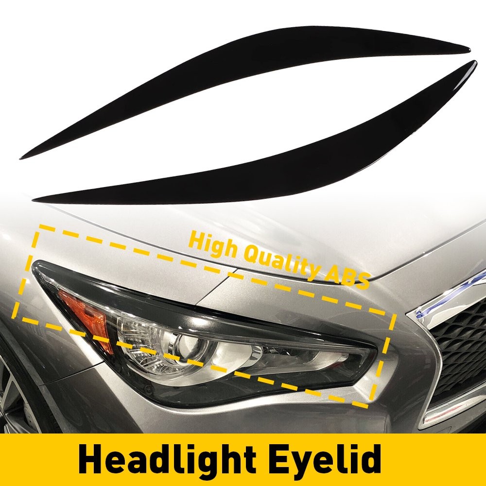 For Infiniti Q50 2014-23 Gloss Black Headlight Cover Eyelid Eyebrow Eye Lid 2-20
