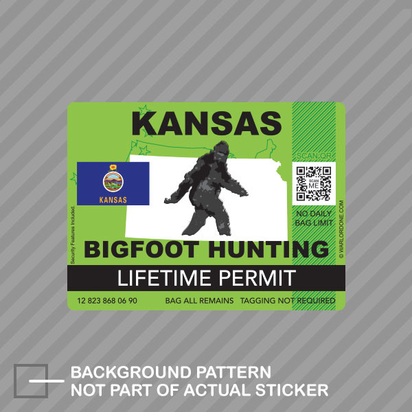 Kansas Bigfoot Hunting Permit Sticker Decal Vinyl Sasquatch Lifetime