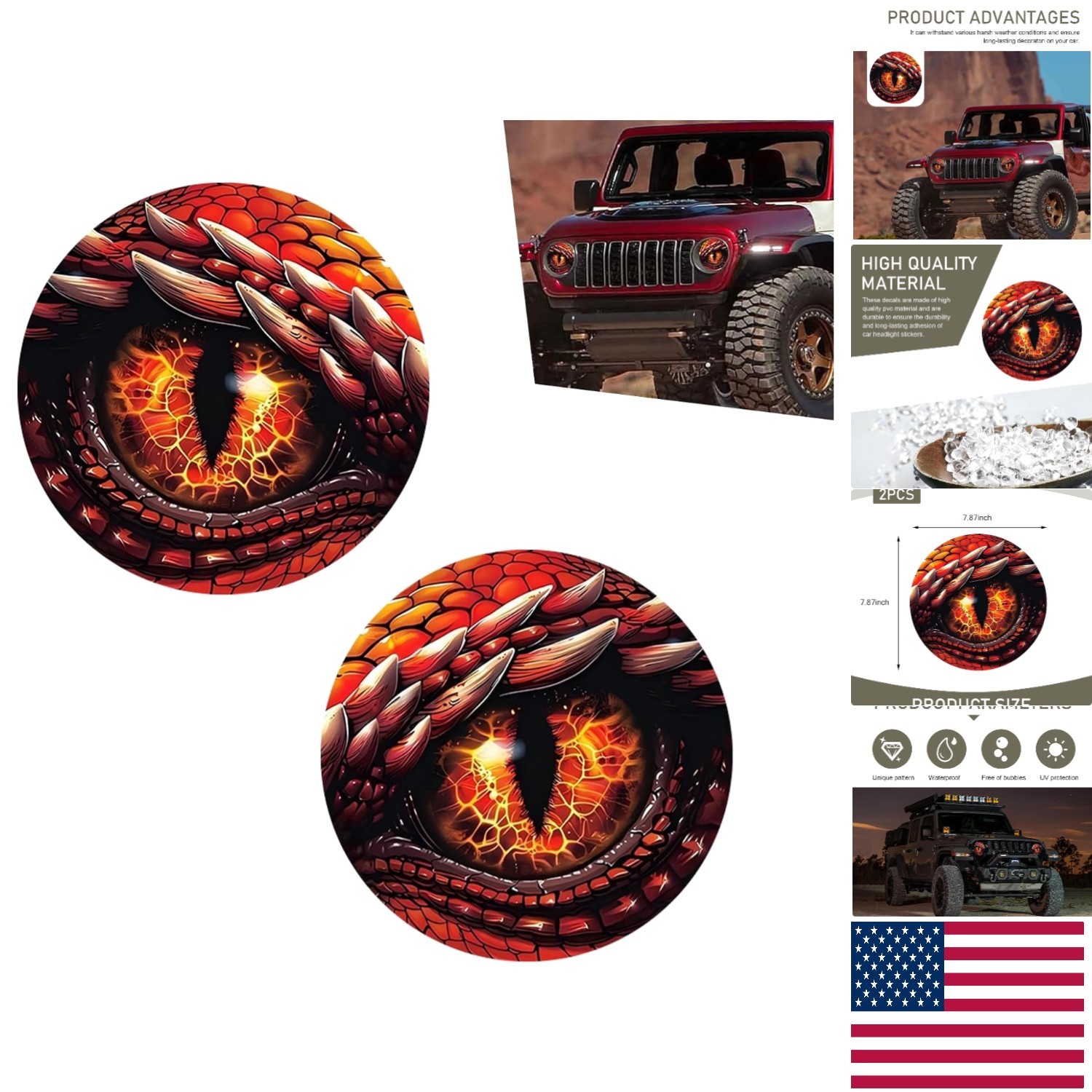 Sleek 3D Stereo Eyes Headlight Stickers – Peel & Stick Red Decals for Any Car