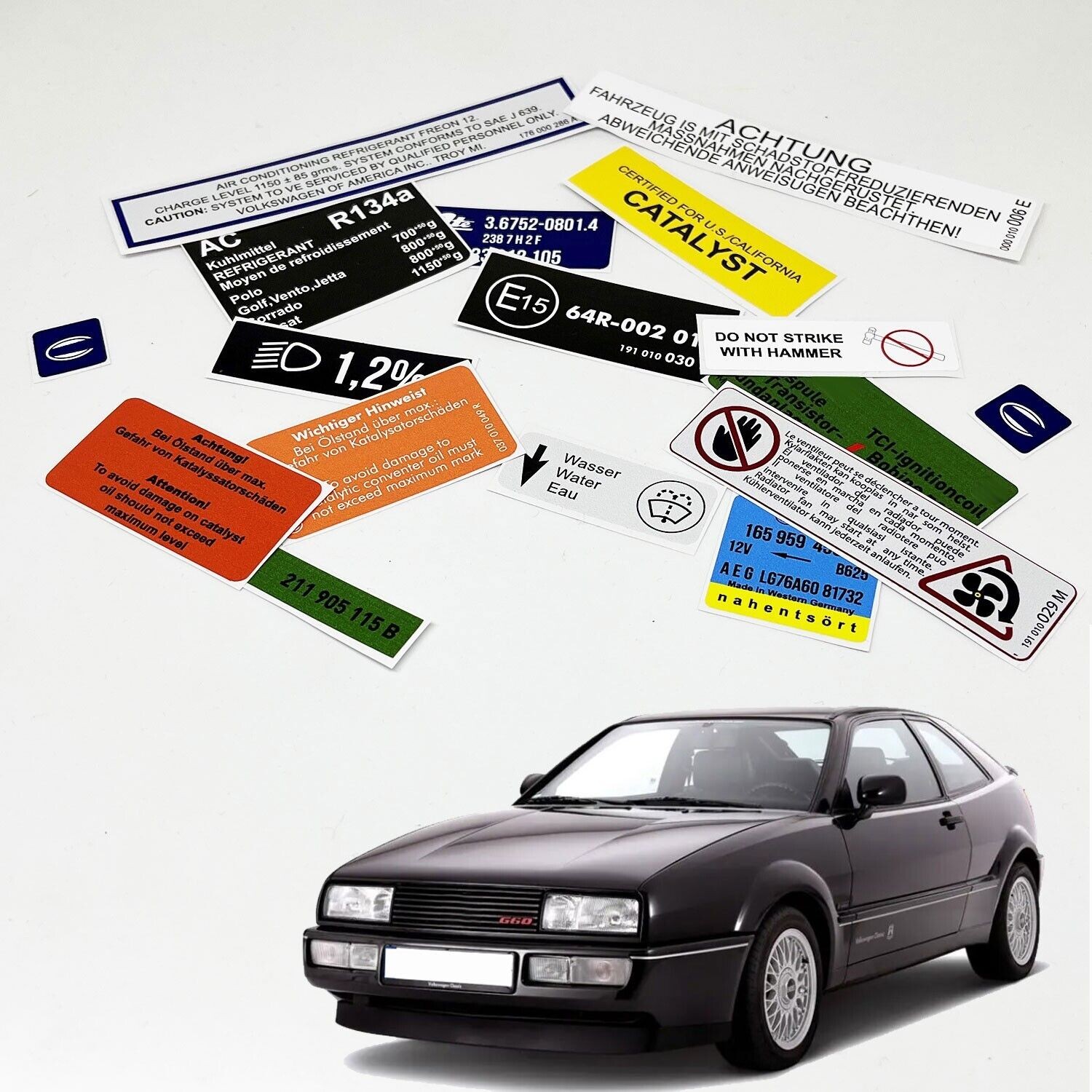Volkswagen Vw Corrado Vr6 Restoration Warning Caution Engine Stickers Labels
