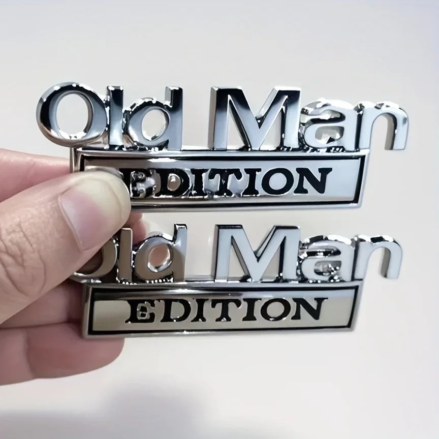 2Pcs Old Man Edition 3D Emblem Sticker Badge Fender Funny Decals Car Decoration