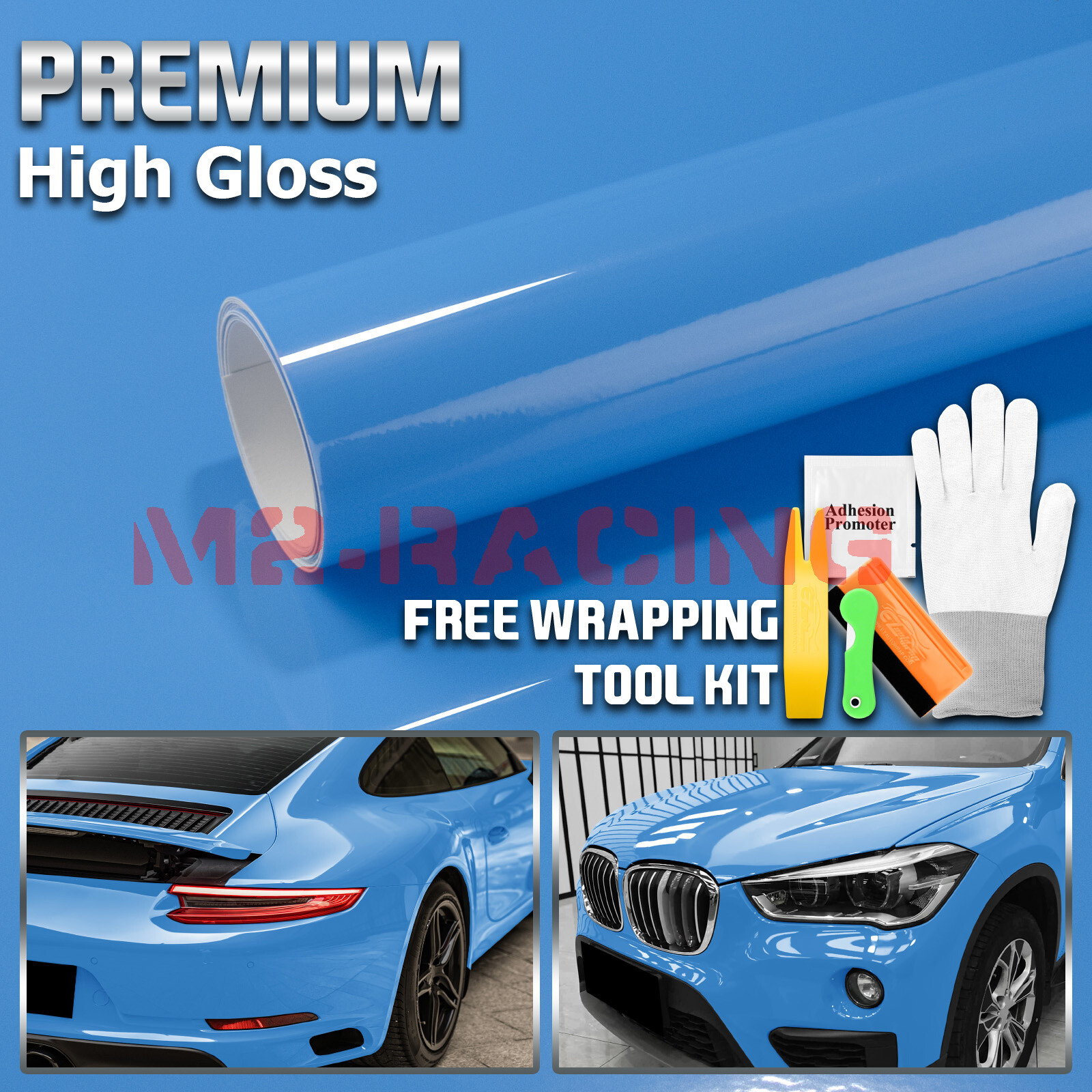 High Gloss Marina Blue Car Vinyl Wrap Sticker Decal Sheet Film DIY Air Release