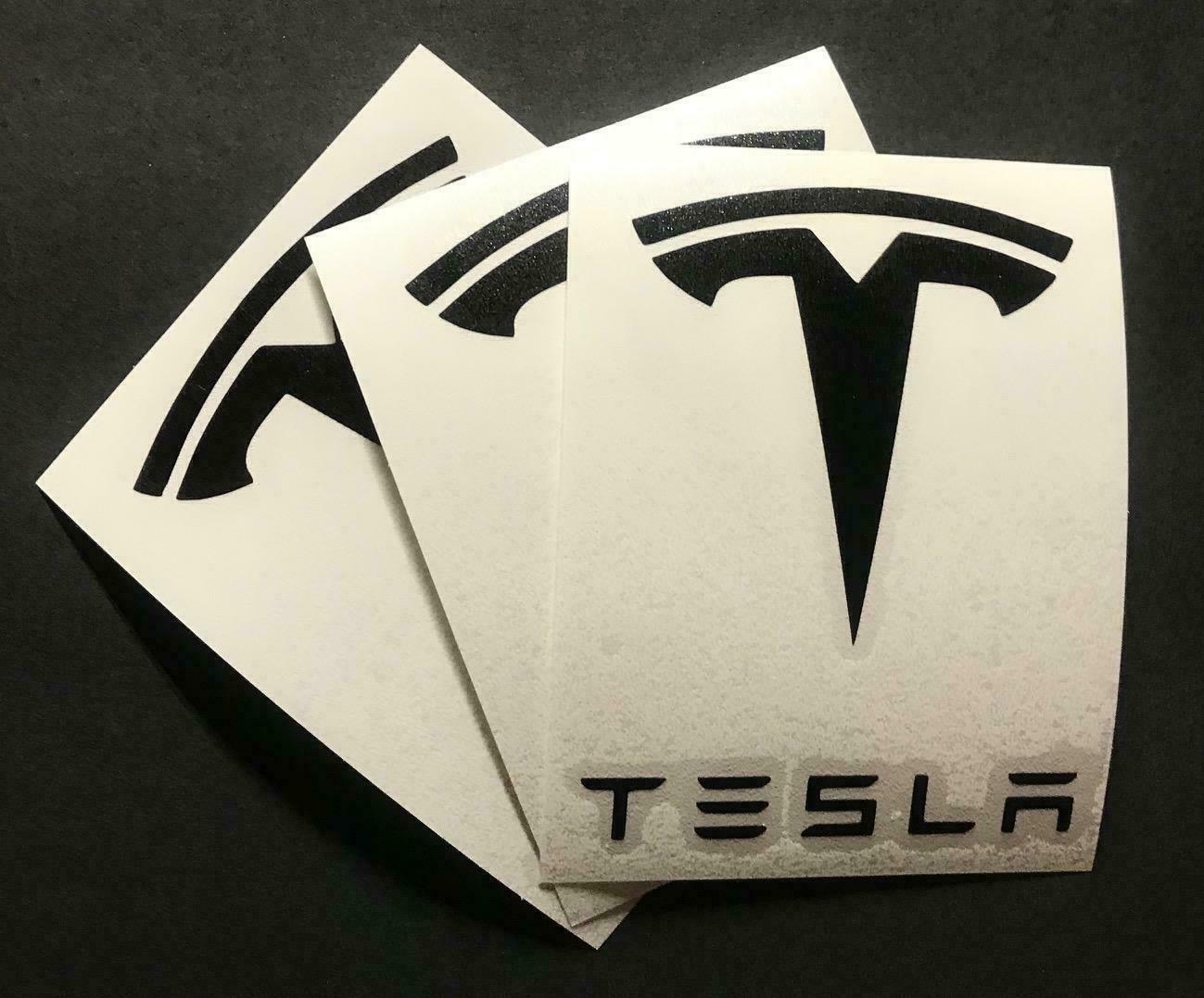 TESLA LOGO, VINYL,SET OF 3 DIE CUT STICKER. 4” TALL BLACK