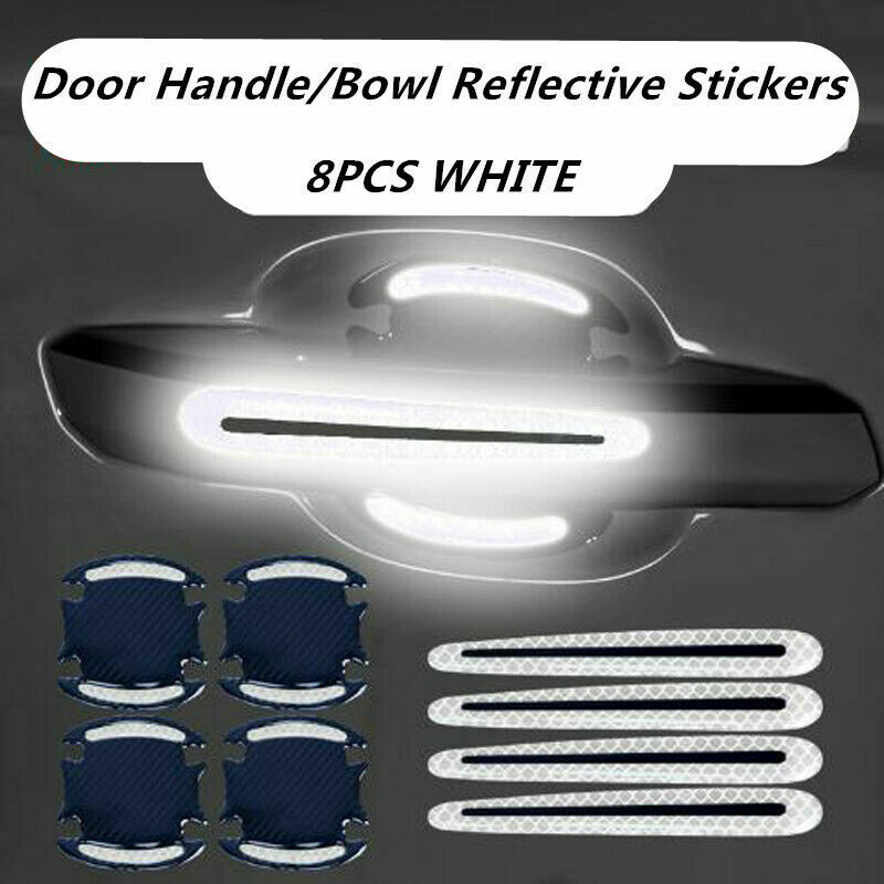 8pcs Car Door Handle Bowl Protective Film Reflective Sticker Strips Anti-Scratch
