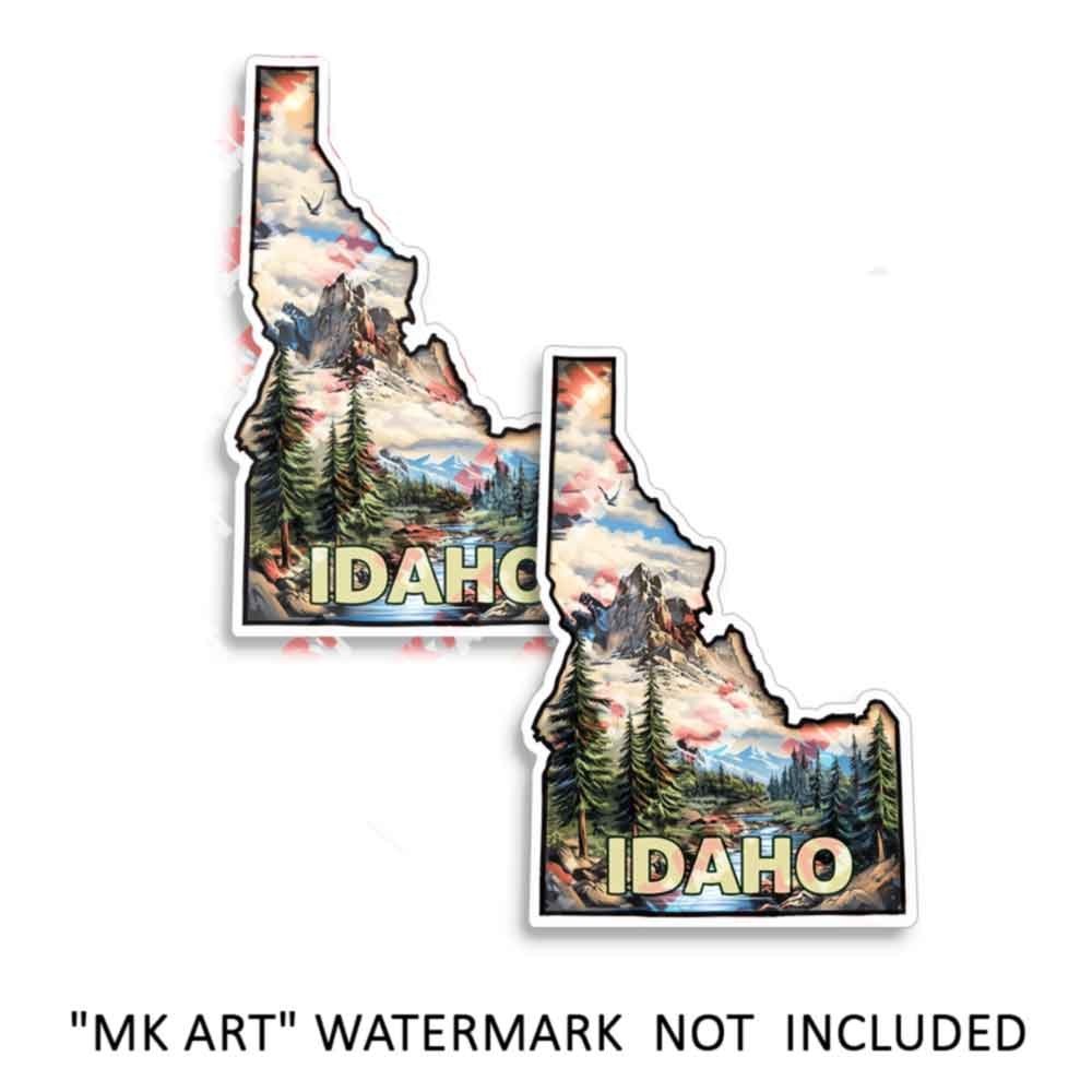 Idaho State Shape Rustic Landscape Vinyl Decal Sticker 2 Pack