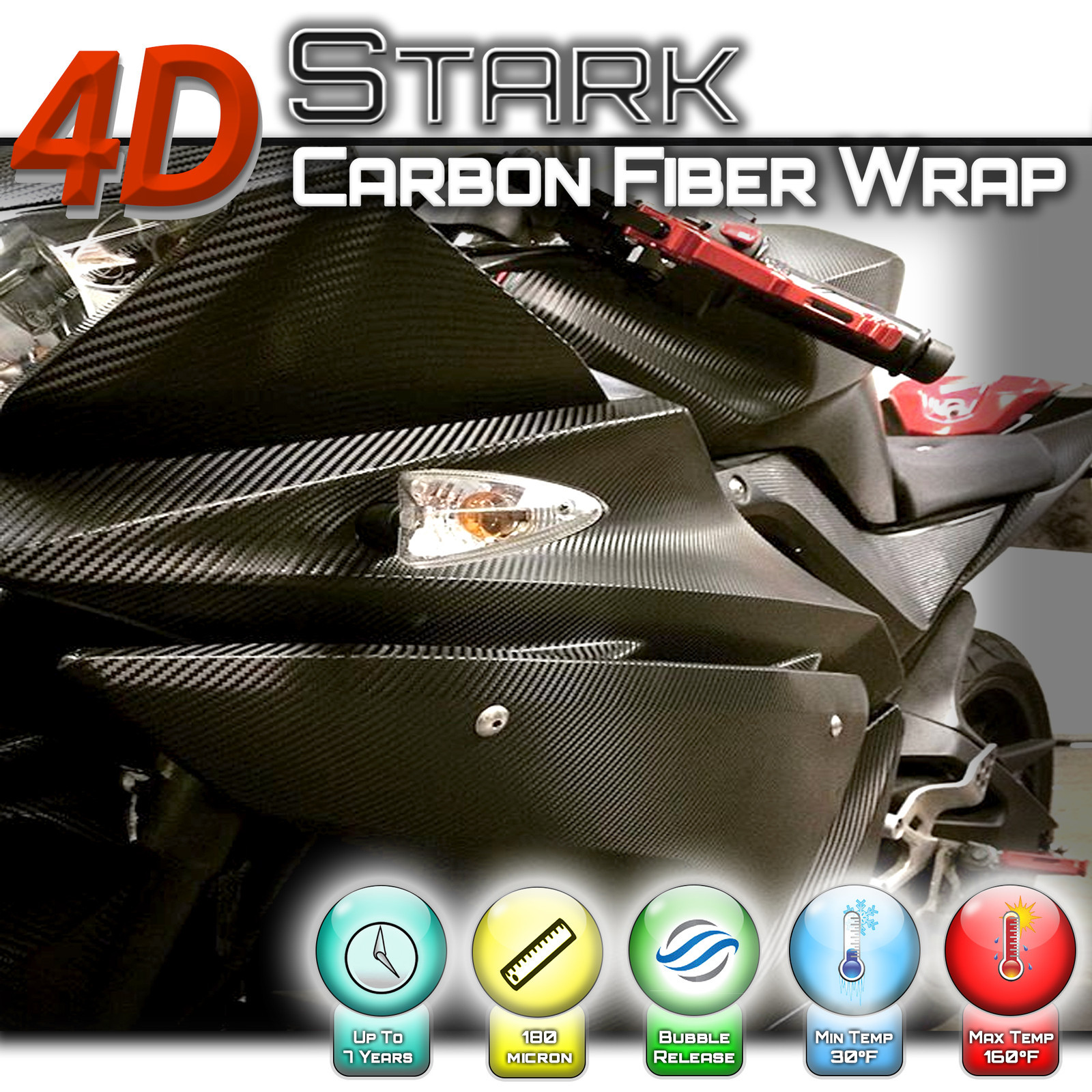 4D Premium Black Carbon Fiber Vinyl Wrap Roll Sticker Bubble Free Air Release