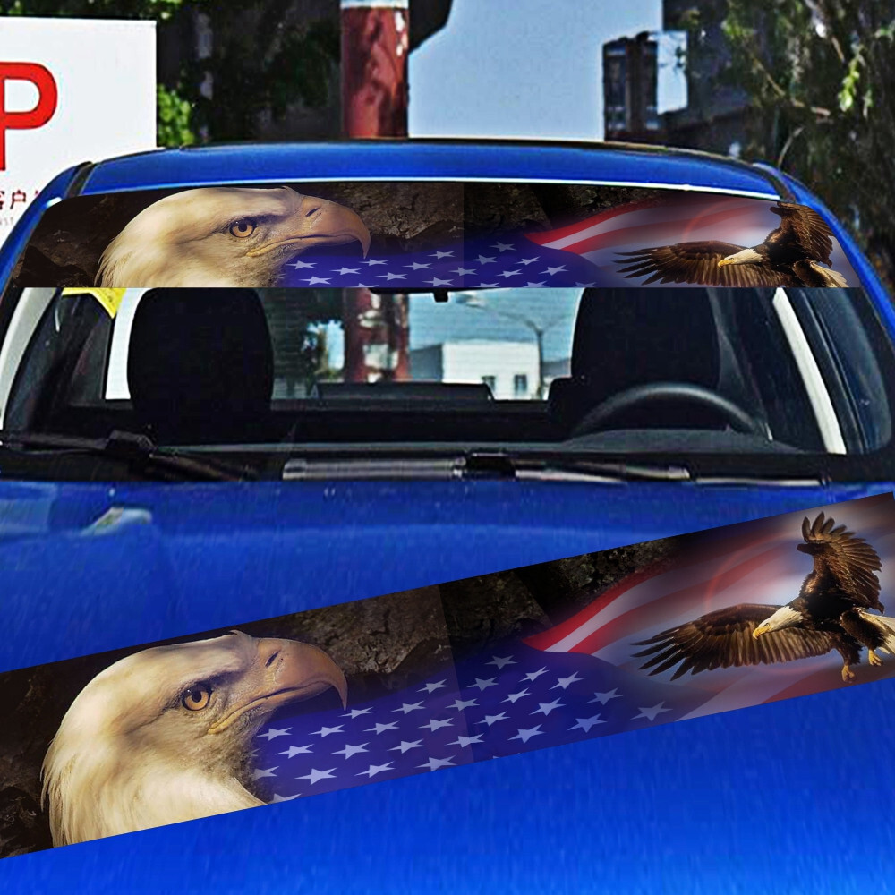 Car Windshield Top Sunshade Sticker American USA Flag Graphic Front Window Decal