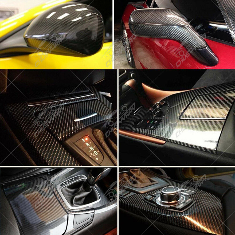 7D Car Vehicle Accessories Interior Panel Black Carbon Fiber Vinyl Wrap Sticker