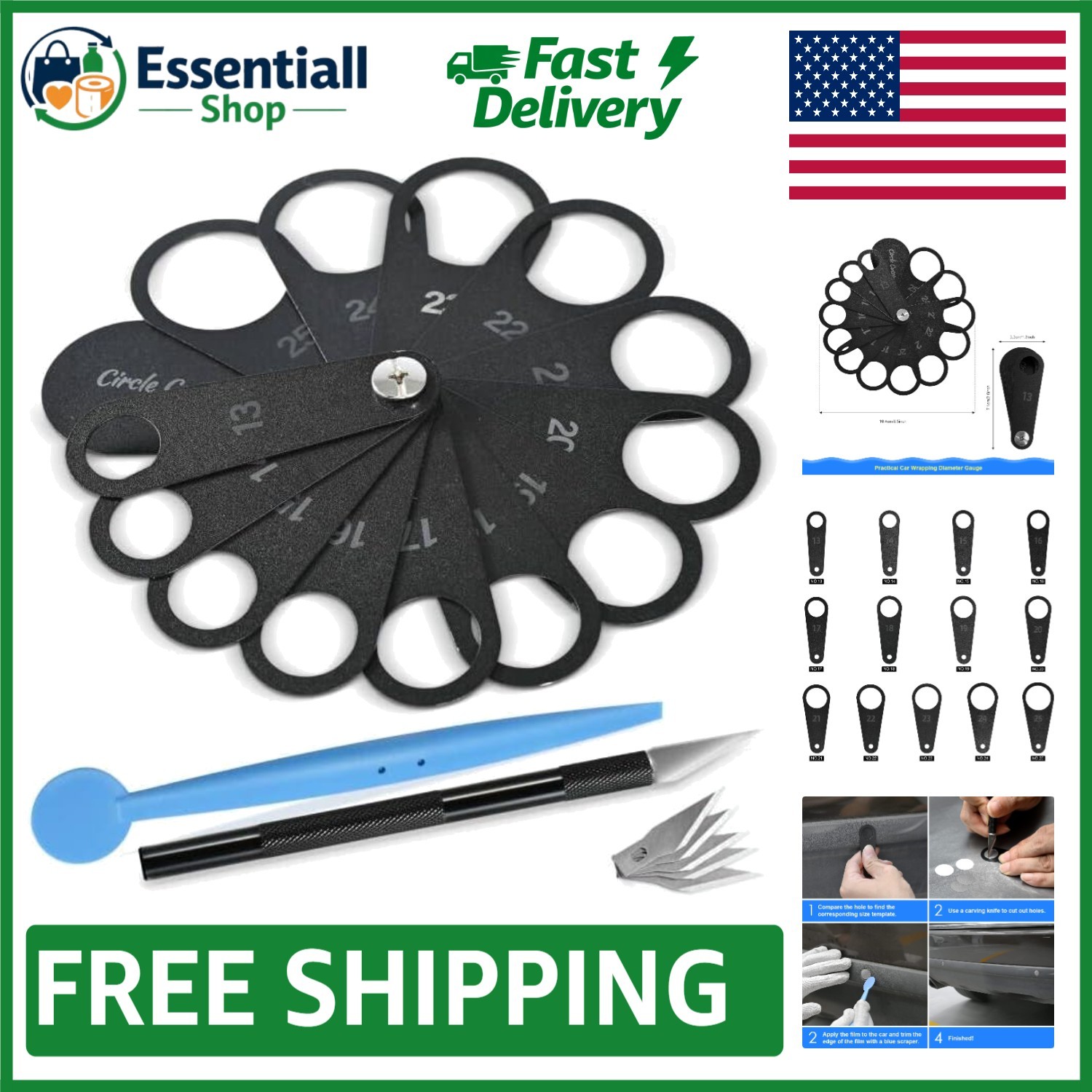 Precision Craft Cutting Tool Kit: 13-25mm Circle Templates for Car Wrapping