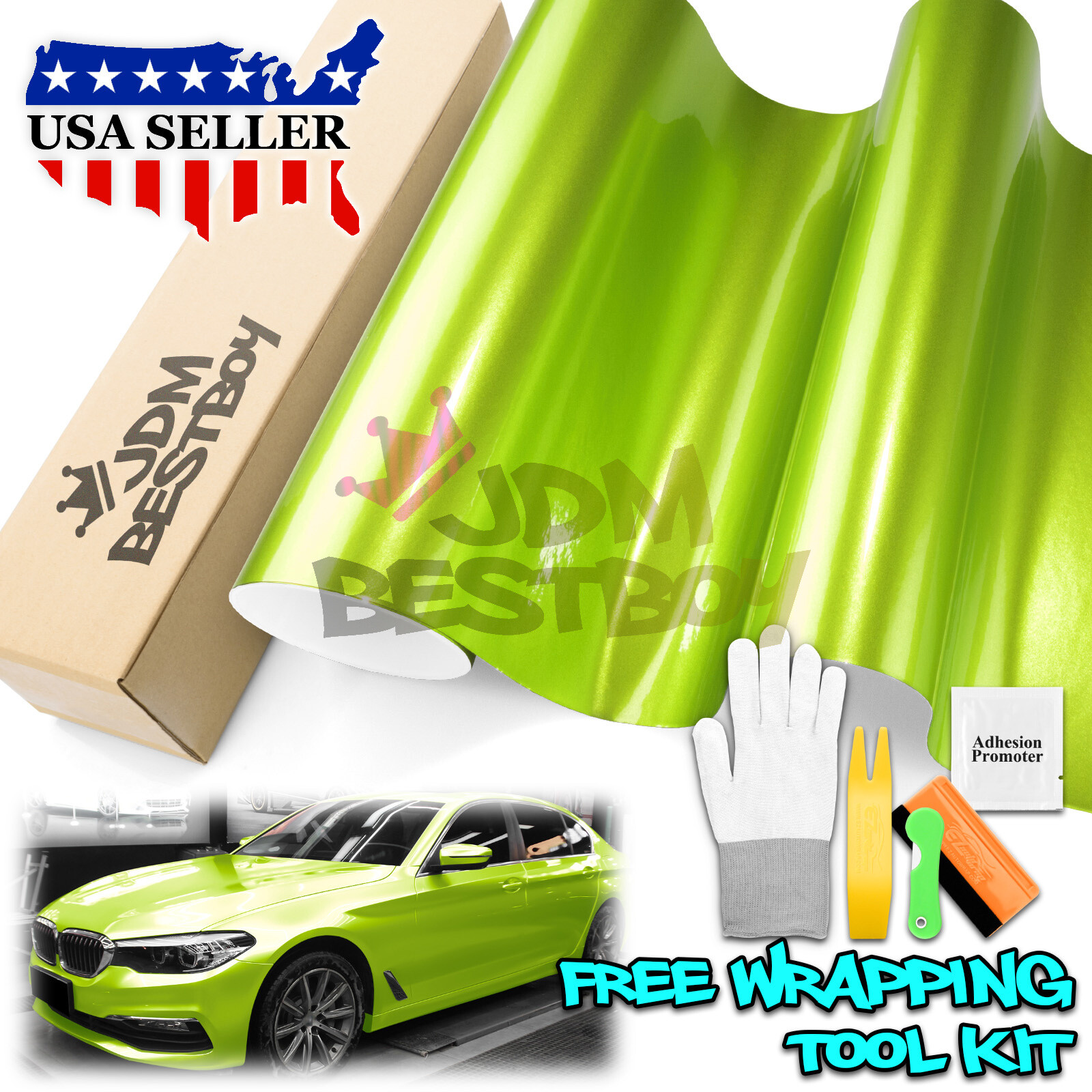 Gloss Metallic Lime Green Candy Decal Car Vinyl Wrap Film Sticker Sheet Sparkle