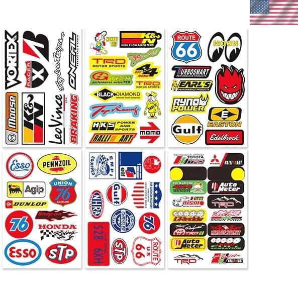 High-Quality Waterproof Cartoon Car Decals – 6 Sheet Sticker Pack D6095