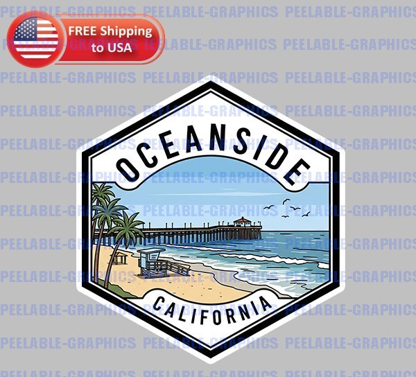 Oceanside California Vinyl Decal Sticker Hard Hat Helmet Toolbox Tablet B