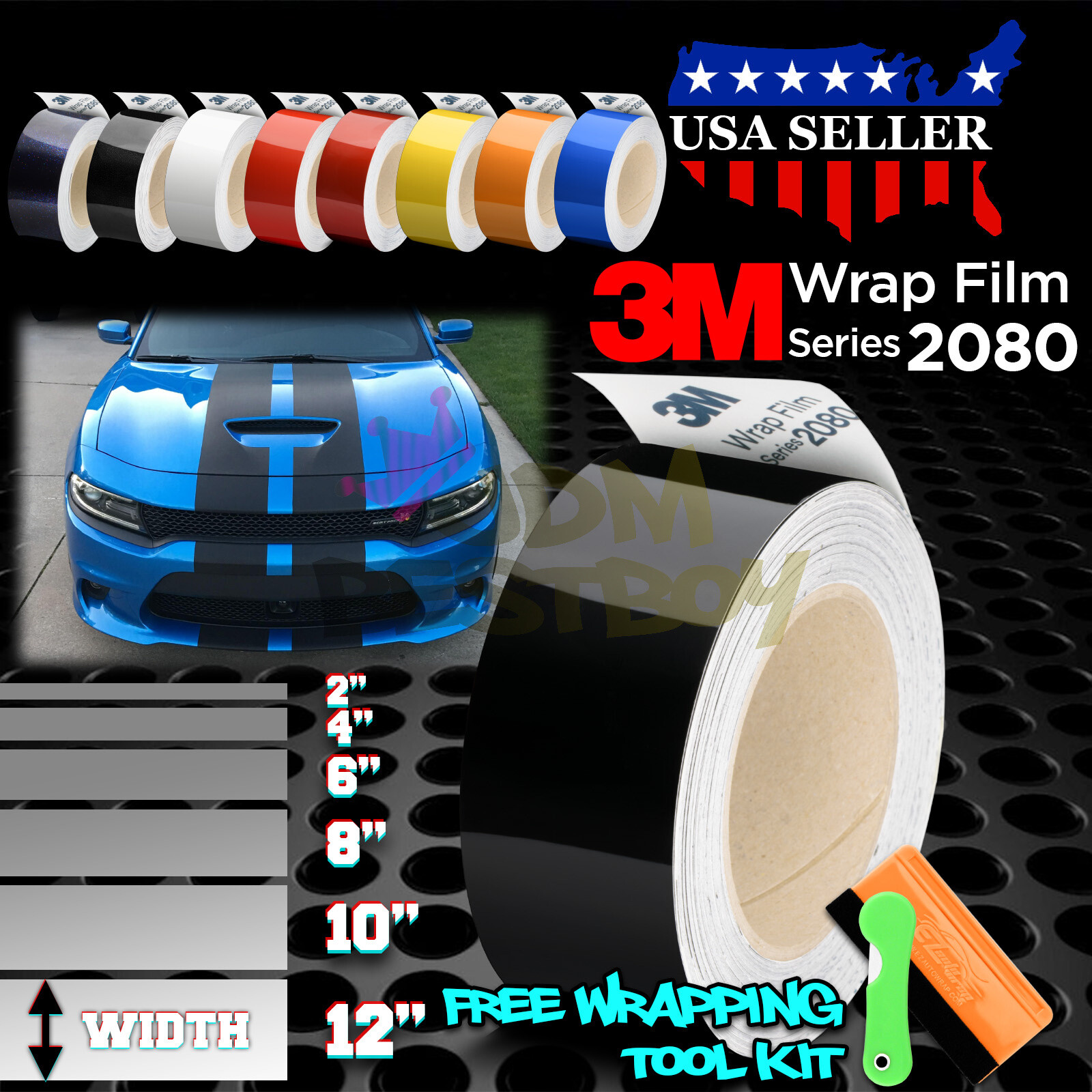 3M 2080 Gloss Racing Stripes Vinyl Wrap Rally Decal Sticker Hood Roof 25FT/50FT