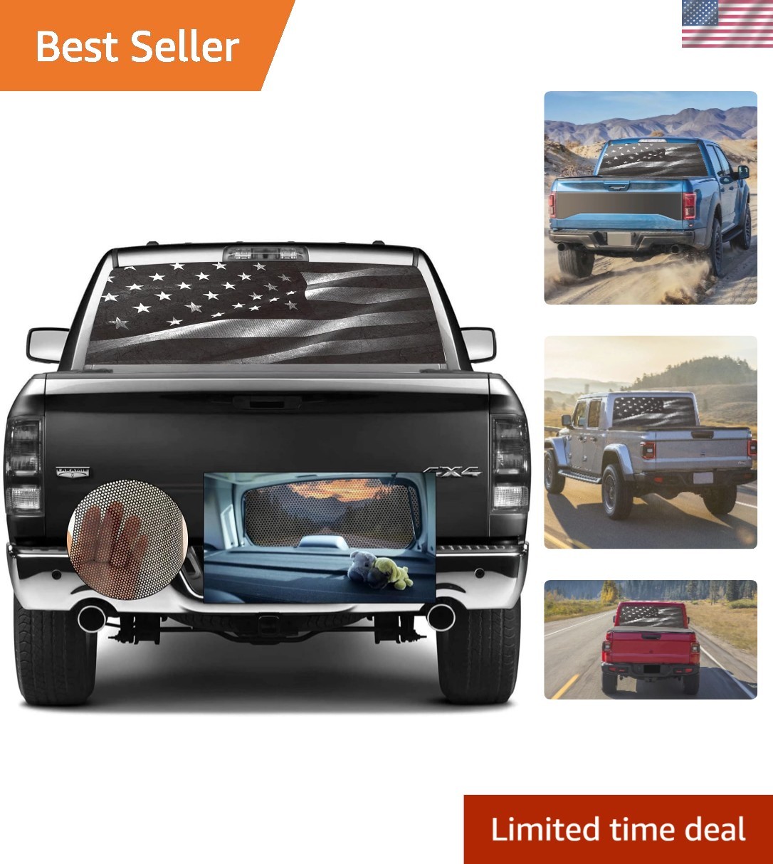 Universal Fit American Flag Truck Window Sticker – 66″ x 20″ Waterproof Design