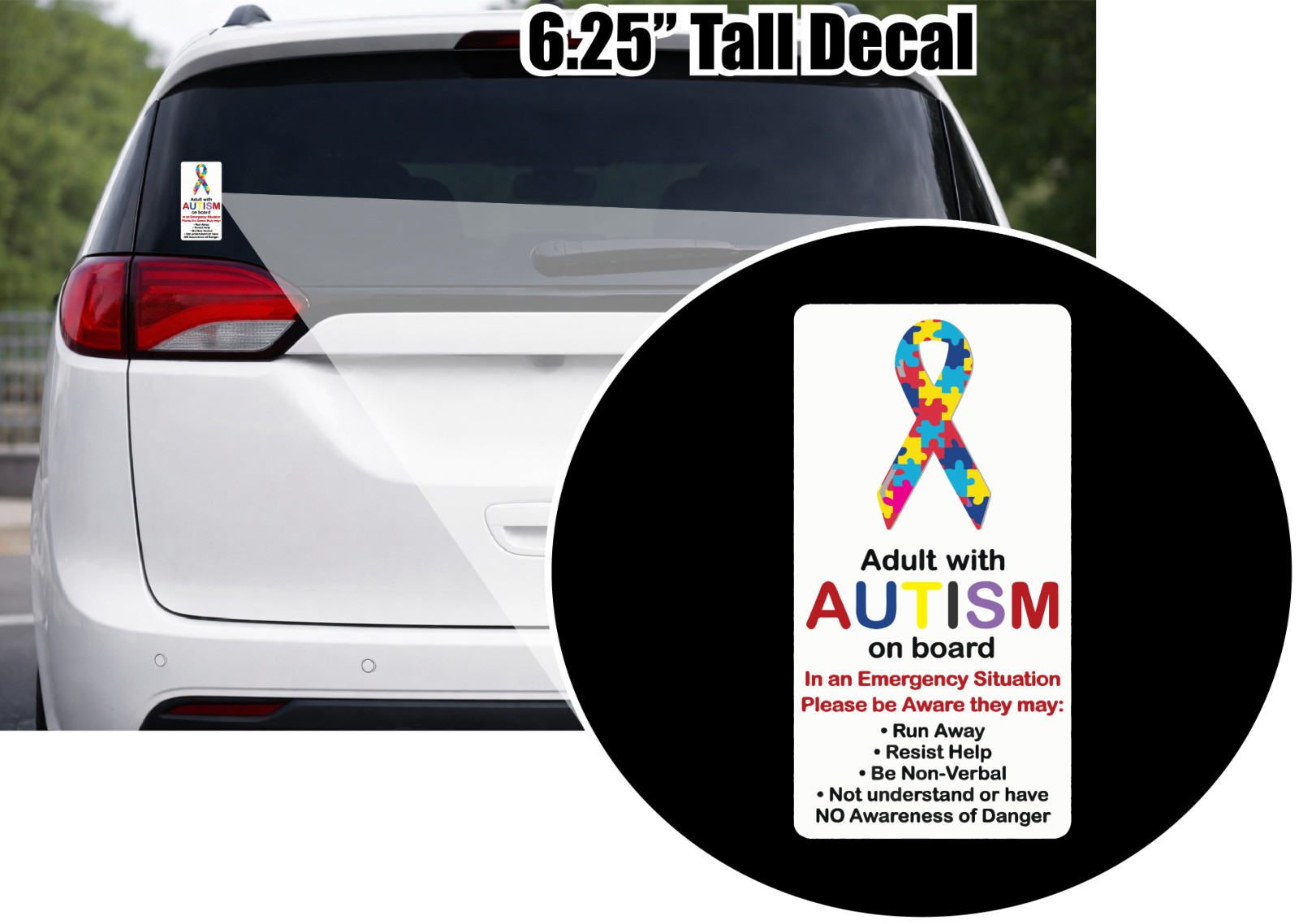 Autistic Adult On Board With Autism Awareness Decal 3.25″x6.25″ p425 Buy 2 Get 3