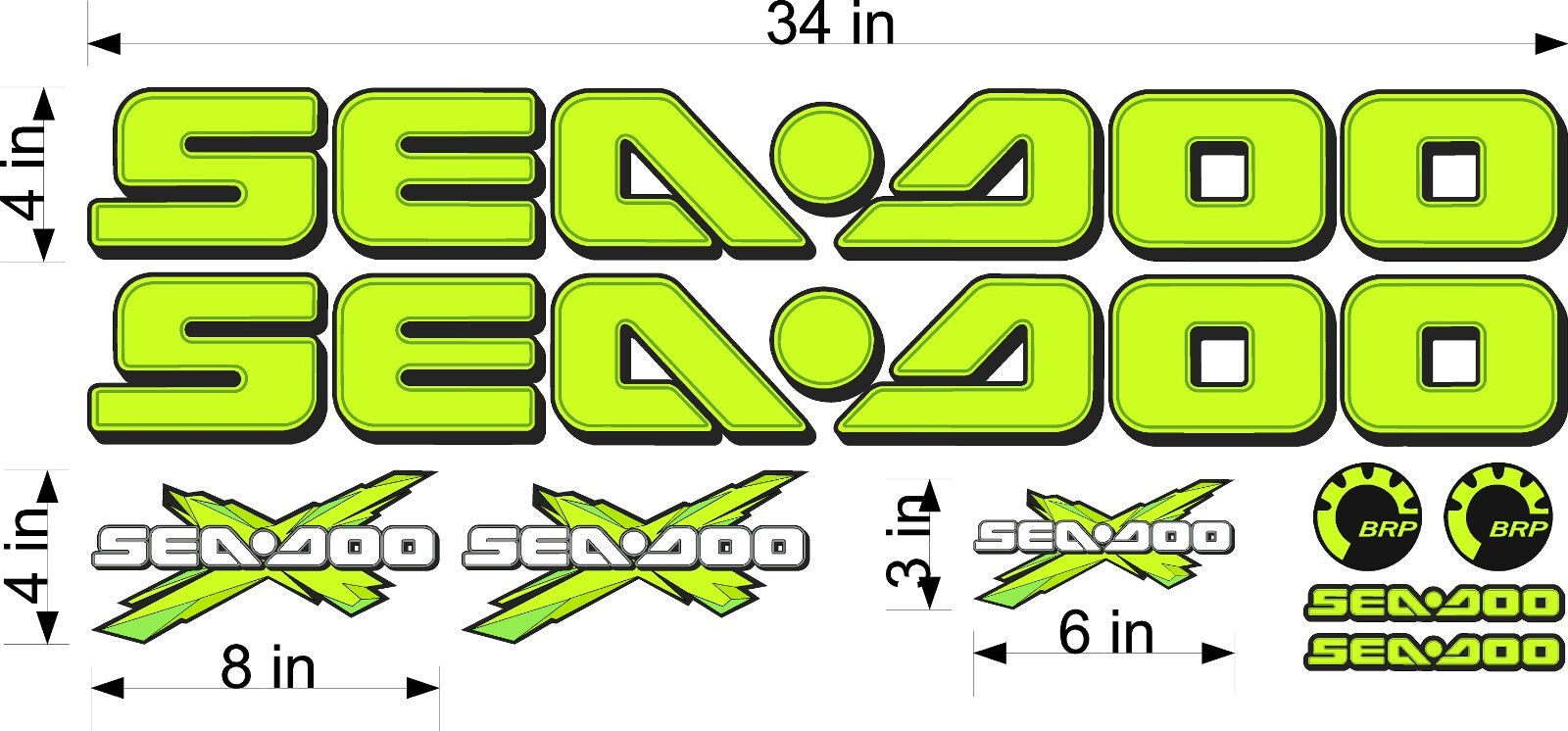 SEA-DOO Logos / GREEN / 34″ Vinyl Vehicle Watercraft Graphic Decal Bonus Pack