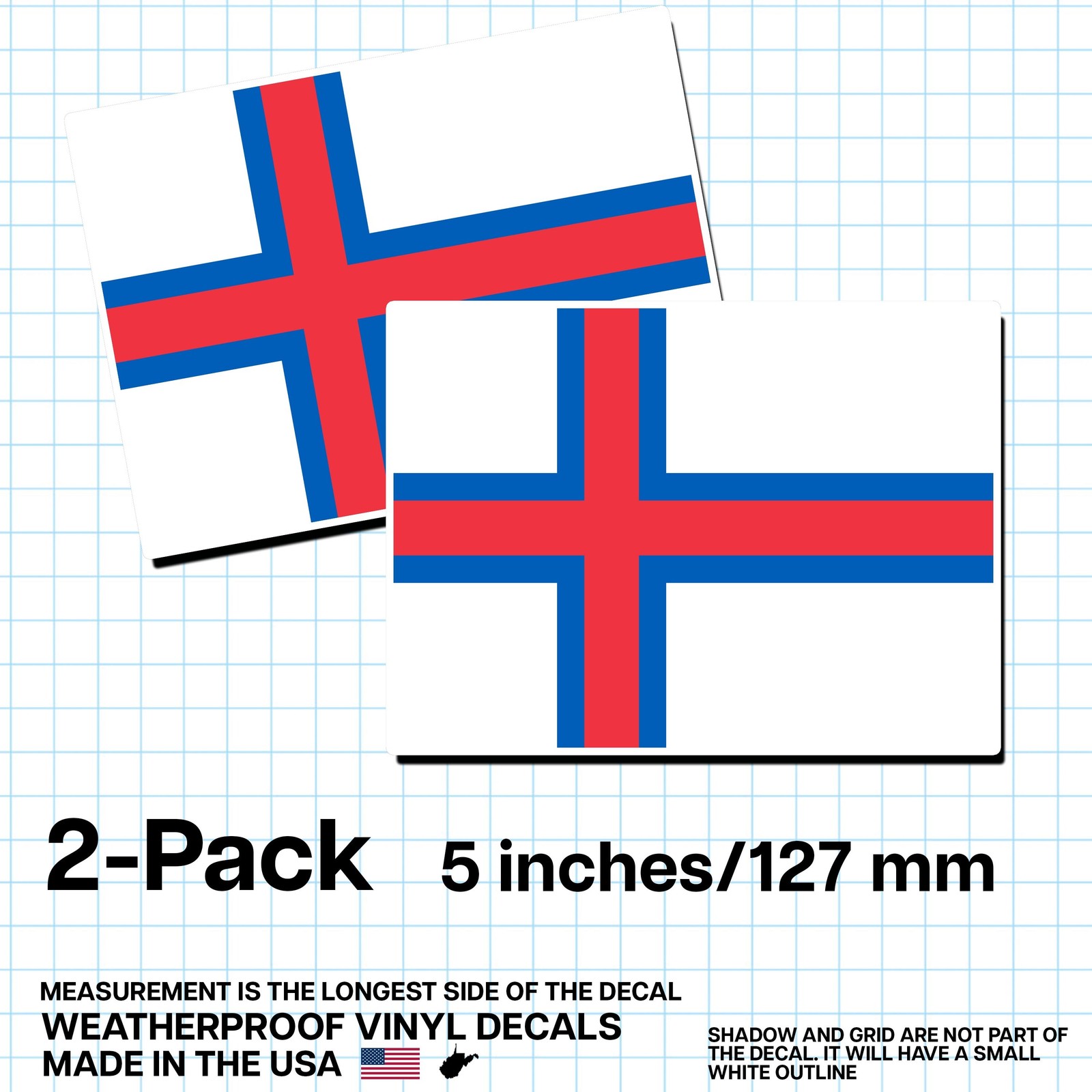 Faroe Islands Flag Sticker 5″ 2-Pack – FO Decal – Faroese Pride Vinyl