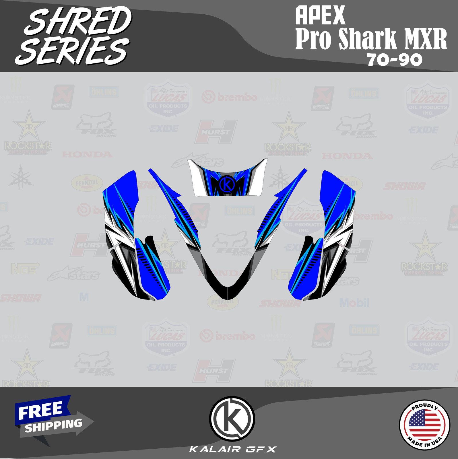 Graphics Kit for APEX Pro Shark MXR 70 90 Shred-blue