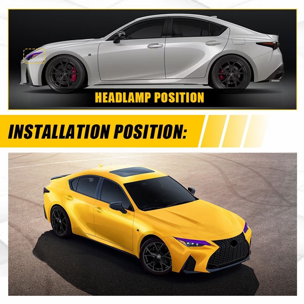 Purple Headlight DRL Vinyl Overlay Decals For 2021-2025 Lexus IS350 IS300 IS500