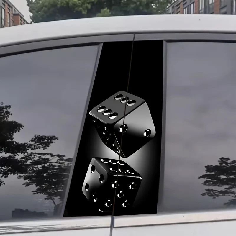 1Pair Black Dice Car Stickers Self-Adhesive B-Pillar Decals Scratch-Resistant