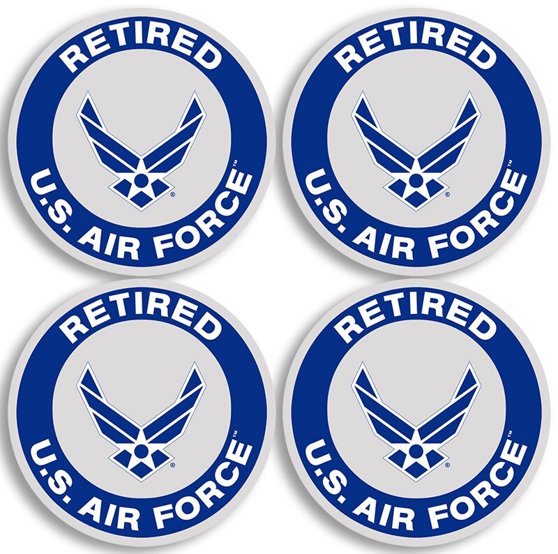4-Pack: 1.5 inch Round U.S. Air Force RETIRED Sticker (Ret cell Decal) USAF Lic.