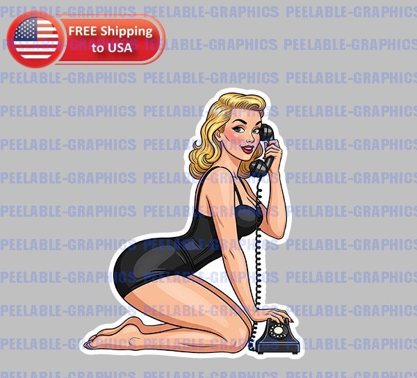 Sexy Pin Up Lingerie Girl Pinup Phone Classic 3.5″ Vinyl Decal Sticker C